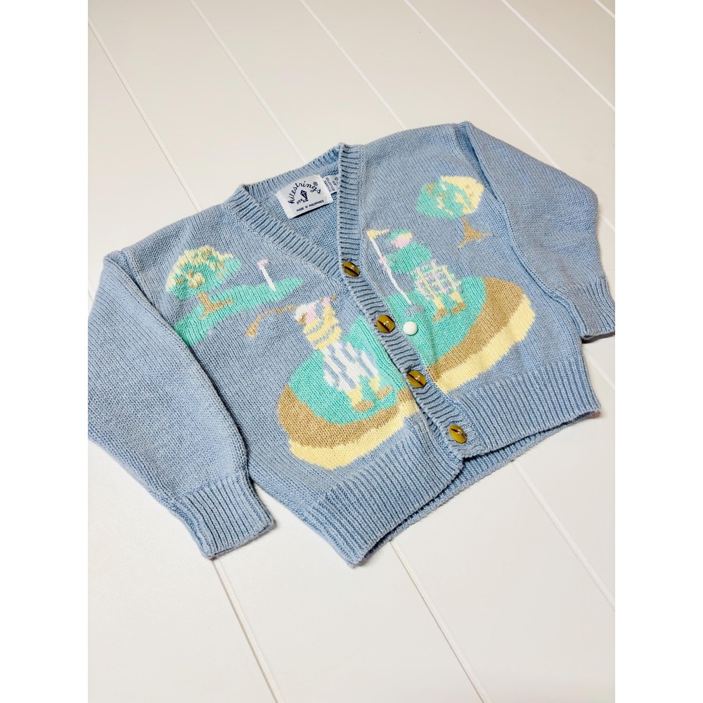 Vintage Kids Golf Theme Novelty Print Chunky Sweater Cardigan, Size 2T - Picture 4 of 11